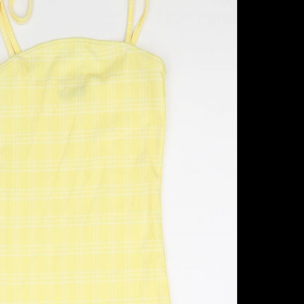 SheIn Womens Yellow Check Polyester Bodycon Size XS Square Neck Pullover