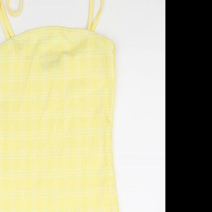 SheIn Womens Yellow Check Polyester Bodycon Size XS Square Neck Pullover