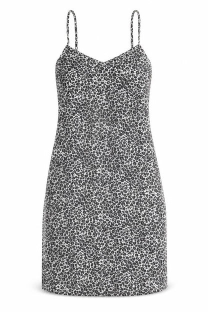 Boohoo Womens Black Animal Print Polyester Slip Dress Size 6 V-Neck Pullover