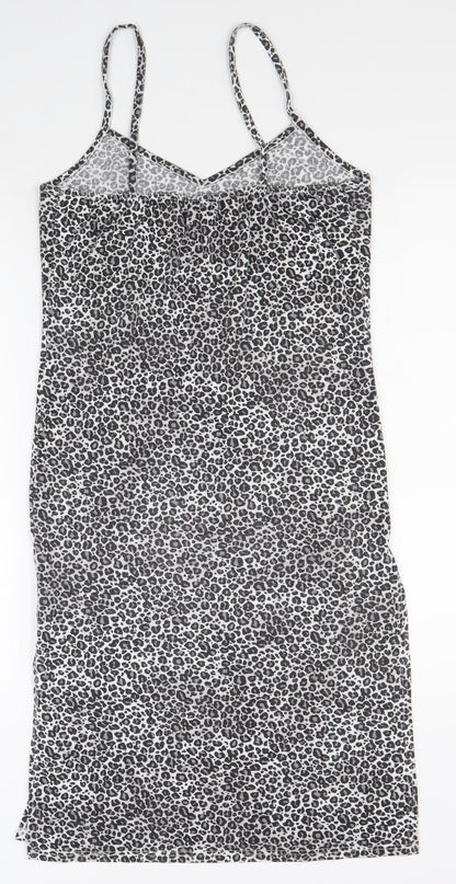 Boohoo Womens Black Animal Print Polyester Slip Dress Size 6 V-Neck Pullover