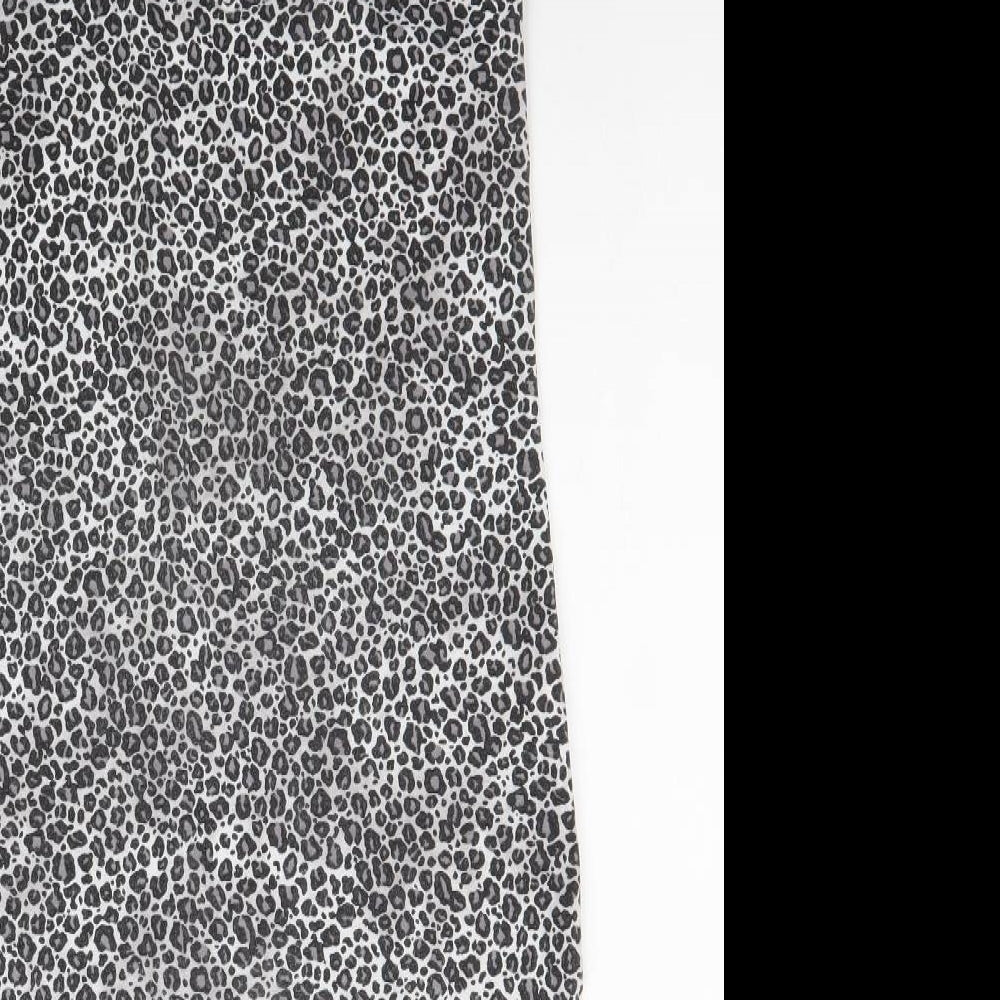 Boohoo Womens Black Animal Print Polyester Slip Dress Size 6 V-Neck Pullover