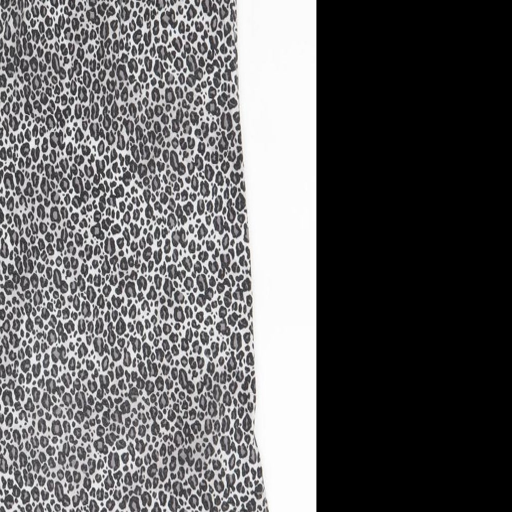 Boohoo Womens Black Animal Print Polyester Slip Dress Size 6 V-Neck Pullover