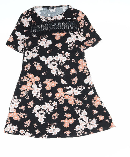 F&F Womens Black Floral Viscose A-Line Size 6 Round Neck Pullover