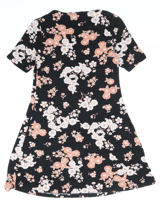 F&F Womens Black Floral Viscose A-Line Size 6 Round Neck Pullover