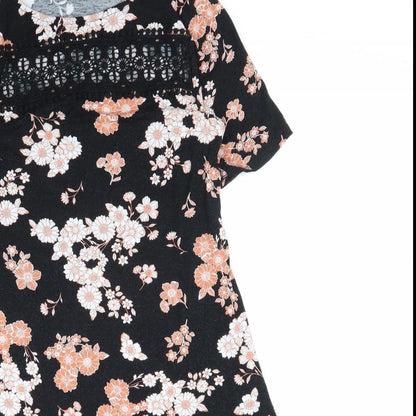 F&F Womens Black Floral Viscose A-Line Size 6 Round Neck Pullover