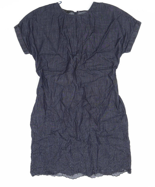 NEXT Womens Blue Cotton Shift Size 12 Round Neck Button