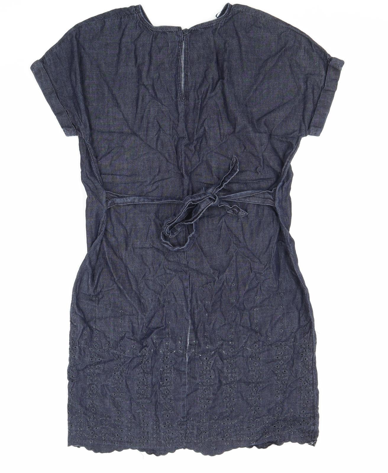 NEXT Womens Blue Cotton Shift Size 12 Round Neck Button