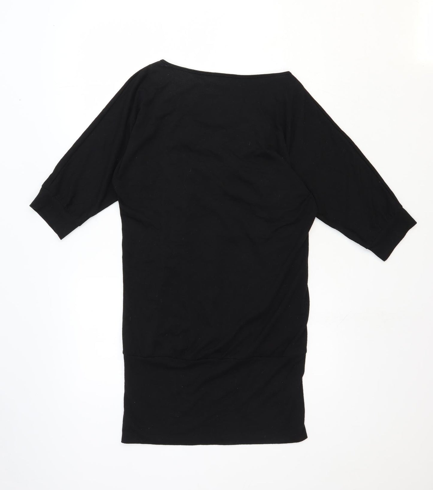 Madam Rage Womens Black Polyester T-Shirt Dress Size 10 Scoop Neck Pullover - Embellished Neckline