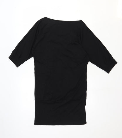 Madam Rage Womens Black Polyester T-Shirt Dress Size 10 Scoop Neck Pullover - Embellished Neckline