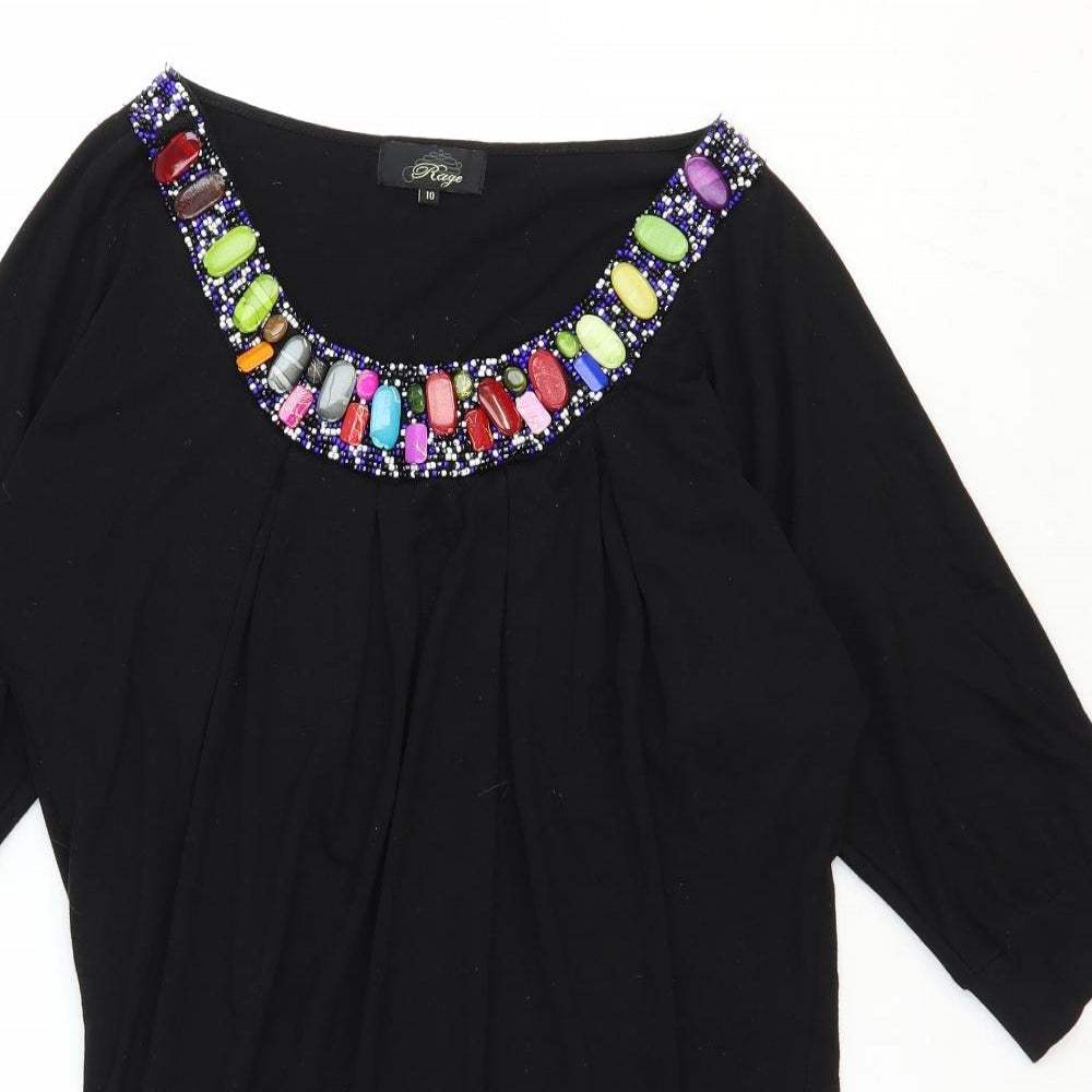 Madam Rage Womens Black Polyester T-Shirt Dress Size 10 Scoop Neck Pullover - Embellished Neckline