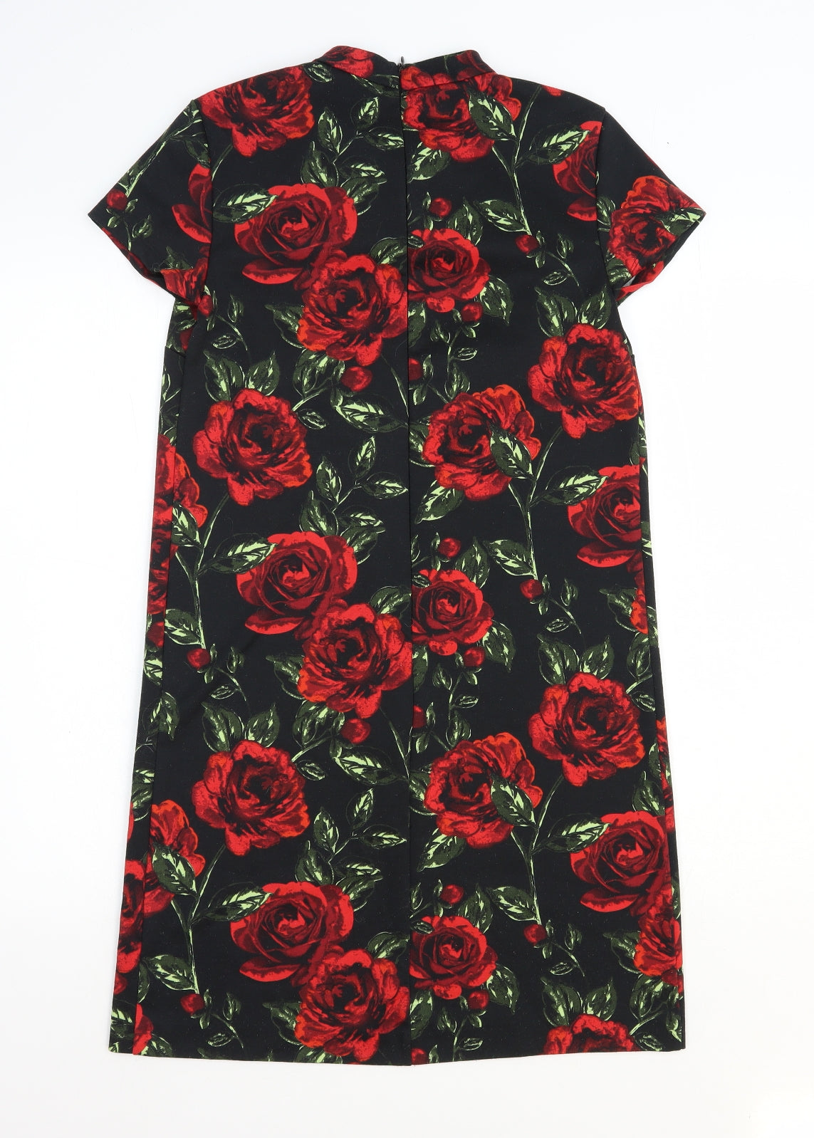 TU Womens Black Floral Polyester Sheath Size 8 Mock Neck Zip - Roses