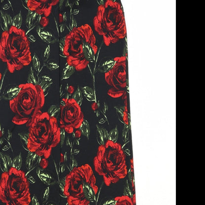 TU Womens Black Floral Polyester Sheath Size 8 Mock Neck Zip - Roses