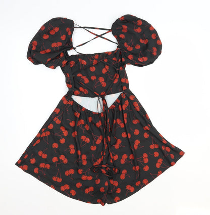 Cider Womens Black Geometric Polyester Playsuit One-Piece Size XS Zip - Cherry