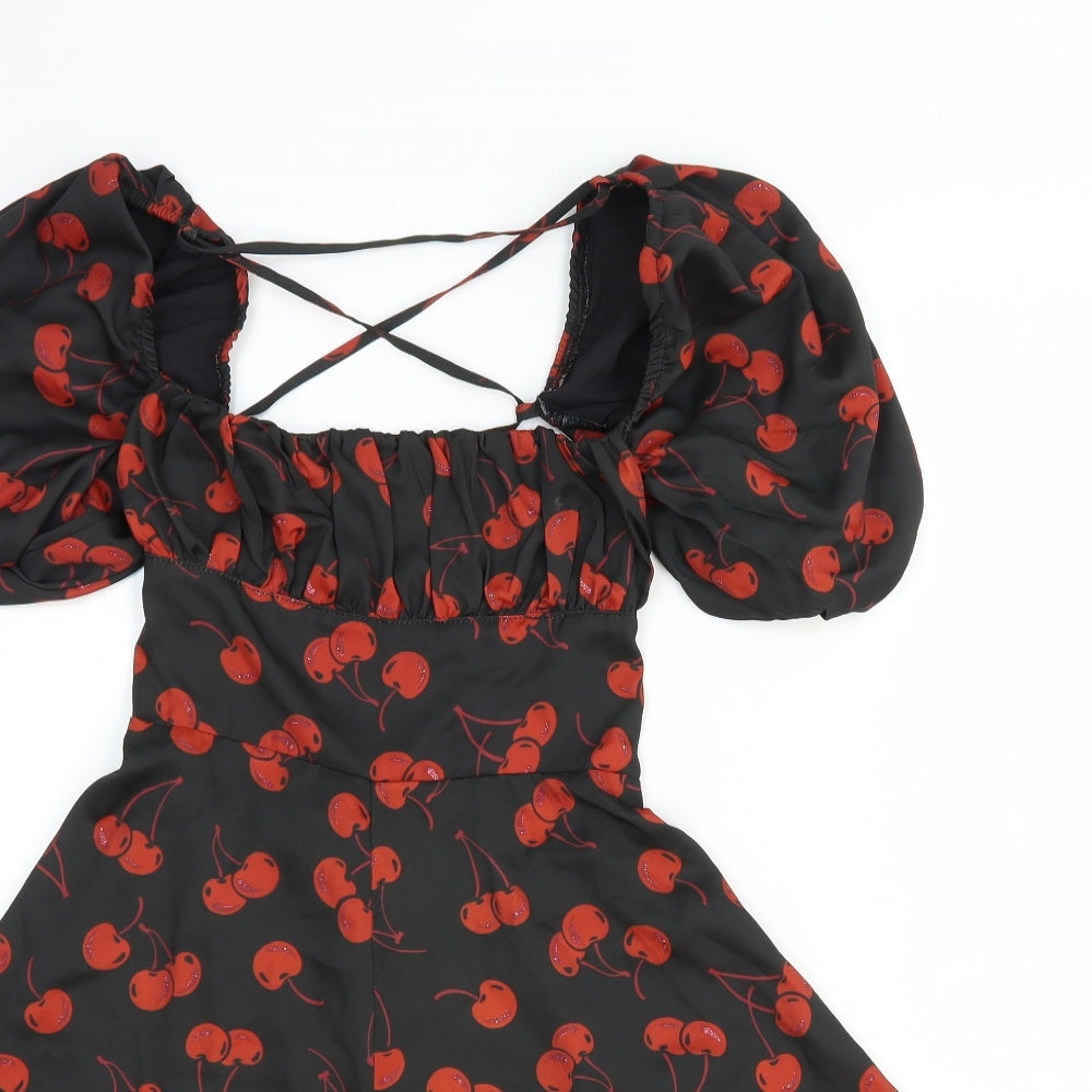 Cider Womens Black Geometric Polyester Playsuit One-Piece Size XS Zip - Cherry