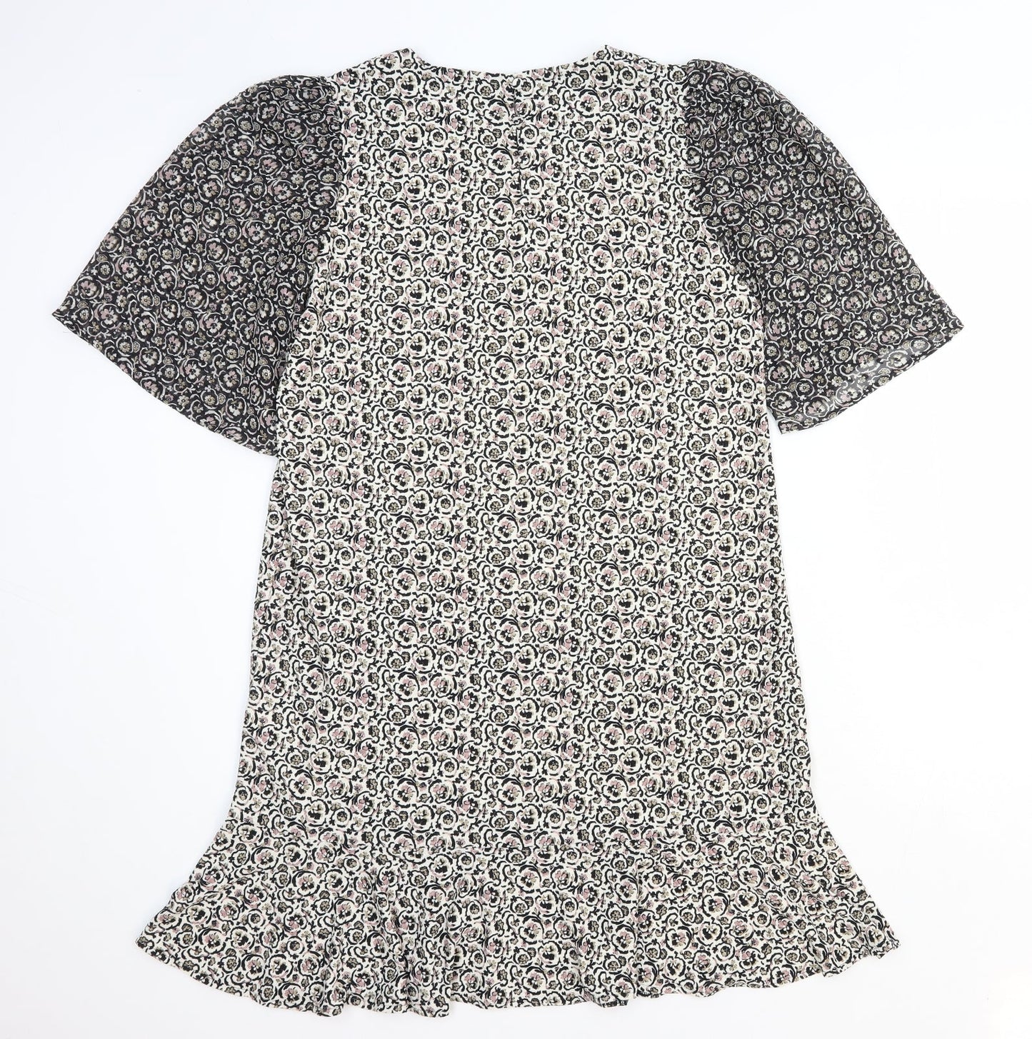 NEXT Womens White Floral Polyester Shift Size 8 Round Neck Button