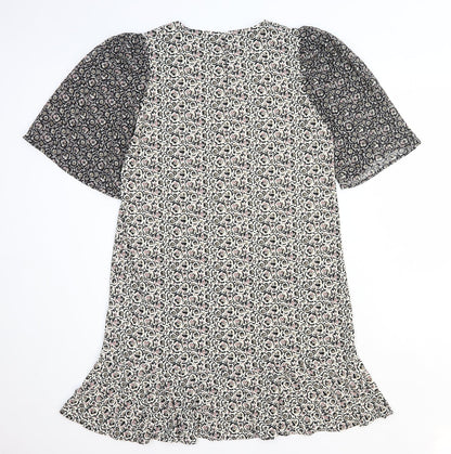 NEXT Womens White Floral Polyester Shift Size 8 Round Neck Button