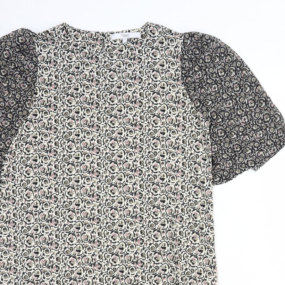 NEXT Womens White Floral Polyester Shift Size 8 Round Neck Button