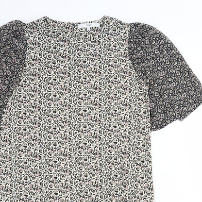 NEXT Womens White Floral Polyester Shift Size 8 Round Neck Button