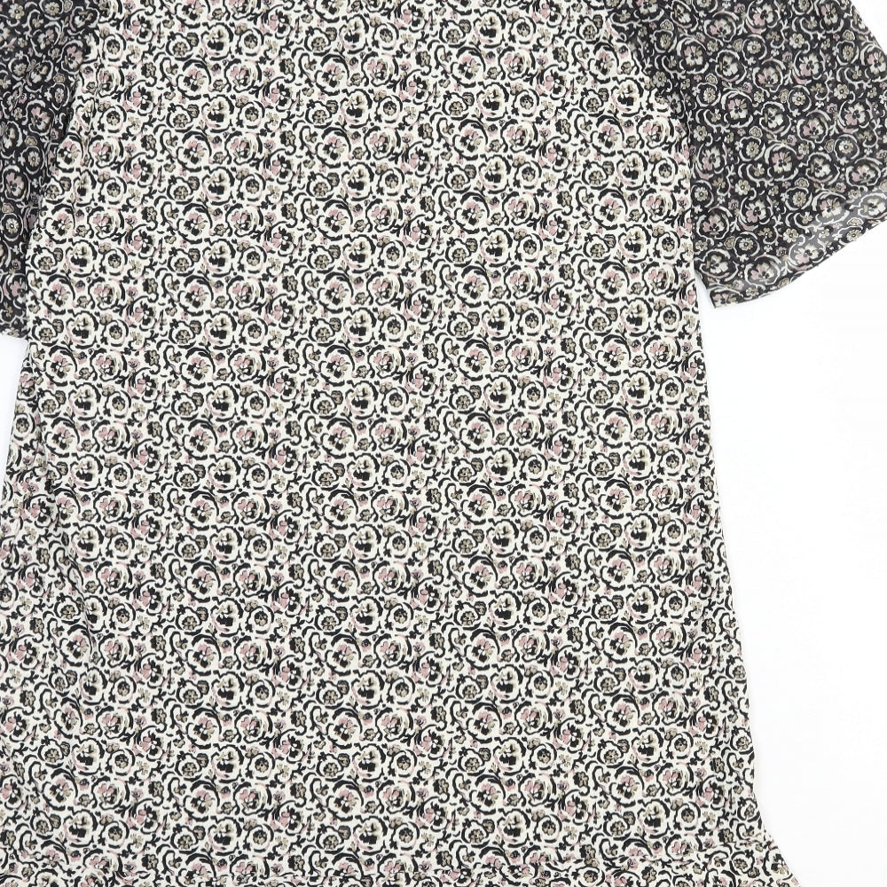 NEXT Womens White Floral Polyester Shift Size 8 Round Neck Button