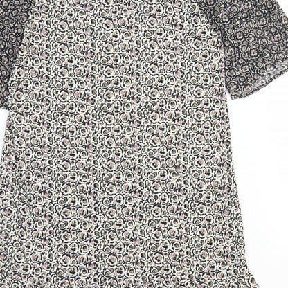 NEXT Womens White Floral Polyester Shift Size 8 Round Neck Button