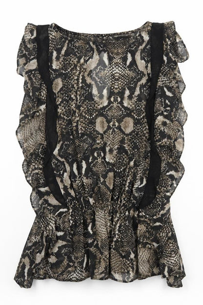Limited Collection Womens Black Animal Print Polyester Basic Blouse Size 10 Boat Neck - Snake Skin Print