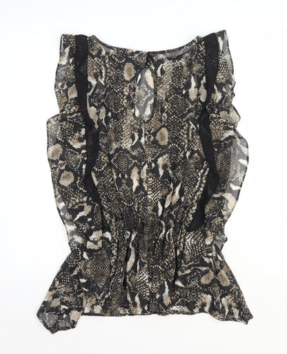 Limited Collection Womens Black Animal Print Polyester Basic Blouse Size 10 Boat Neck - Snake Skin Print