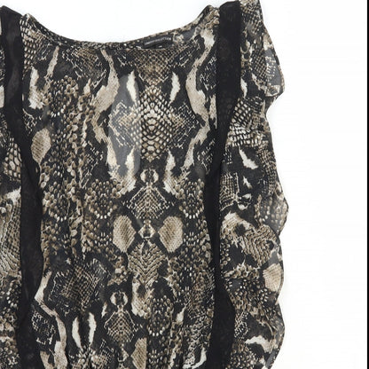 Limited Collection Womens Black Animal Print Polyester Basic Blouse Size 10 Boat Neck - Snake Skin Print