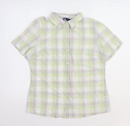 EWM Womens Green Check Polyester Basic Button-Up Size 12 Collared