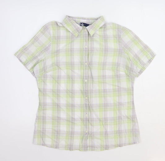 EWM Womens Green Check Polyester Basic Button-Up Size 12 Collared