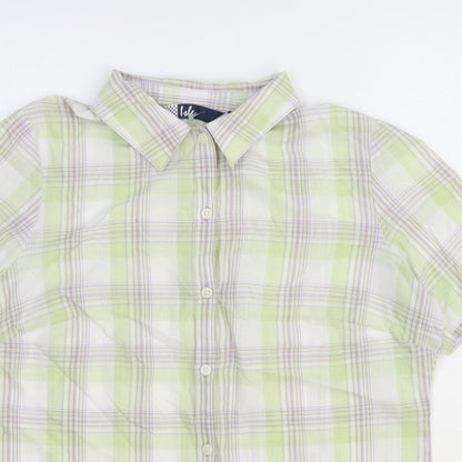 EWM Womens Green Check Polyester Basic Button-Up Size 12 Collared
