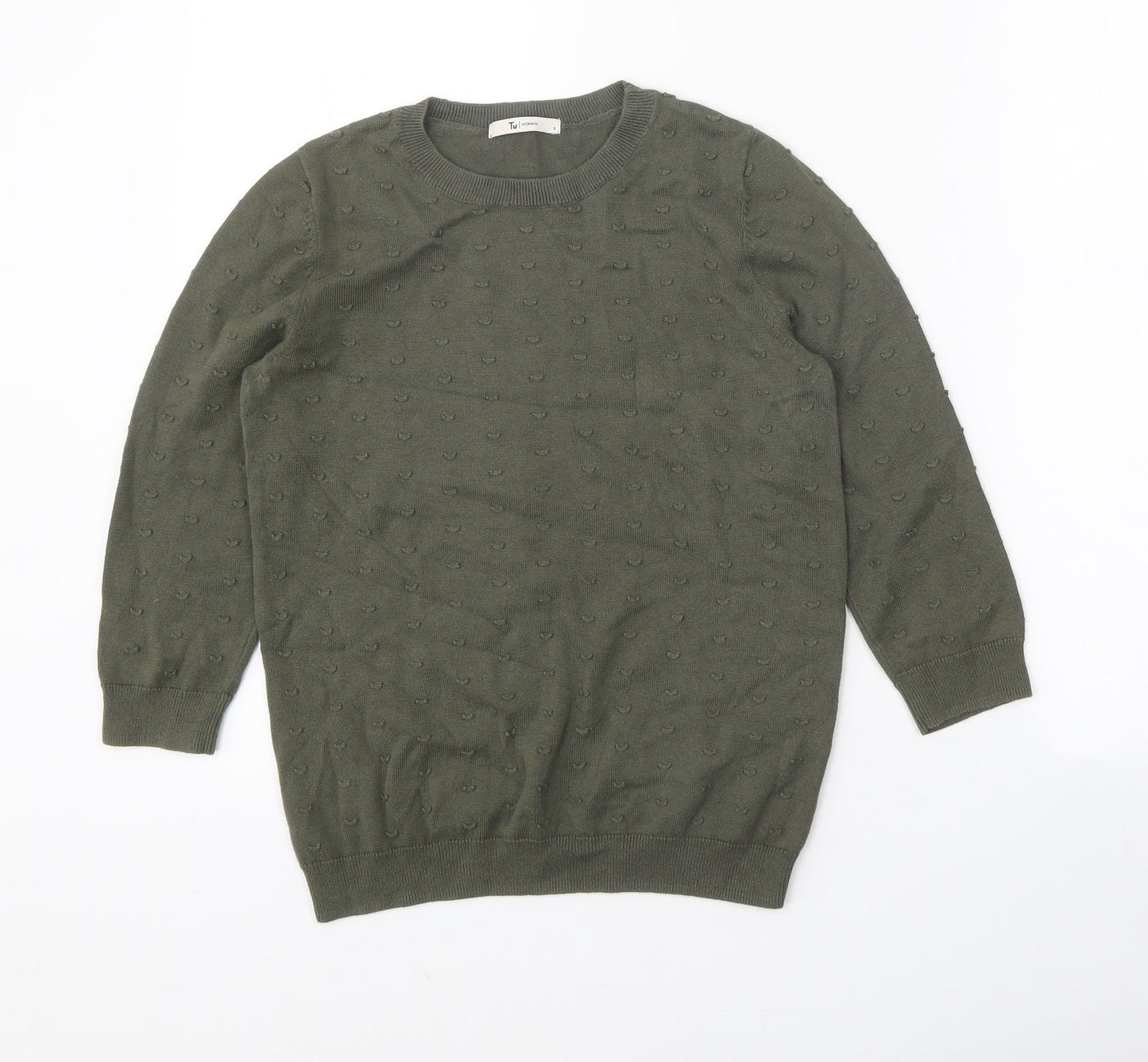 TU Womens Green Round Neck 100% Cotton Pullover Jumper Size 8