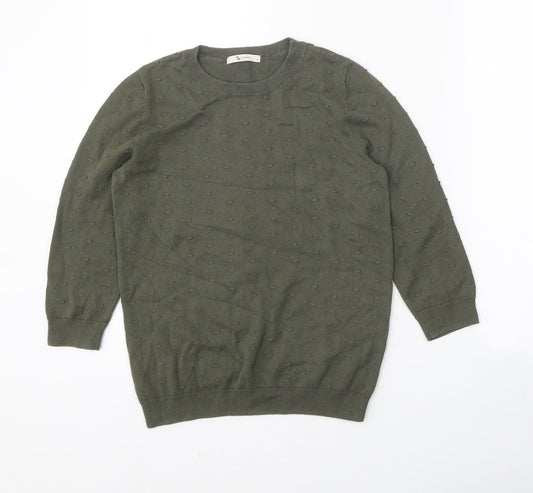TU Womens Green Round Neck 100% Cotton Pullover Jumper Size 8