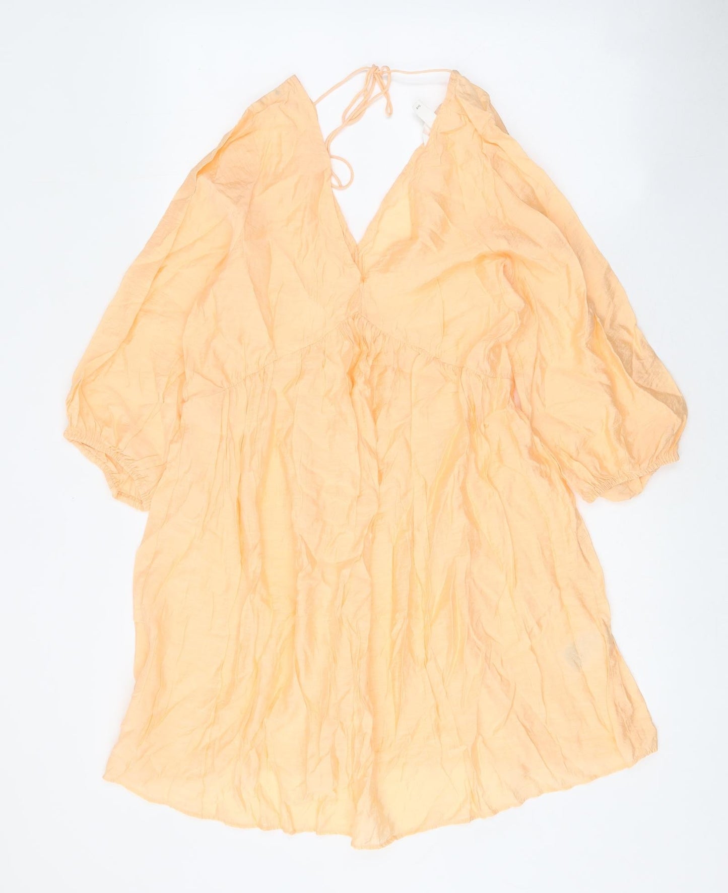 H&M Womens Orange Viscose A-Line Size XS V-Neck Tie