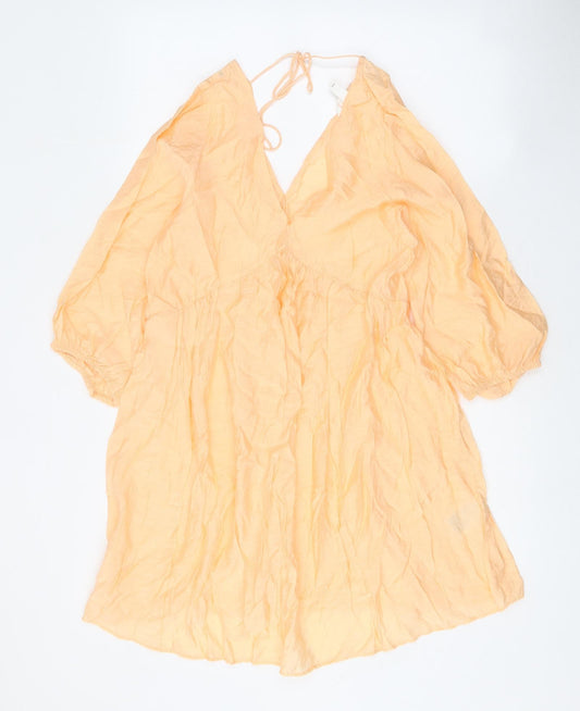 H&M Womens Orange Viscose A-Line Size XS V-Neck Tie