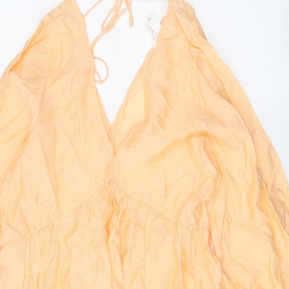 H&M Womens Orange Viscose A-Line Size XS V-Neck Tie