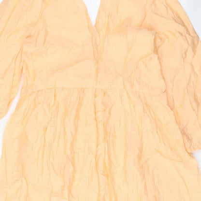 H&M Womens Orange Viscose A-Line Size XS V-Neck Tie