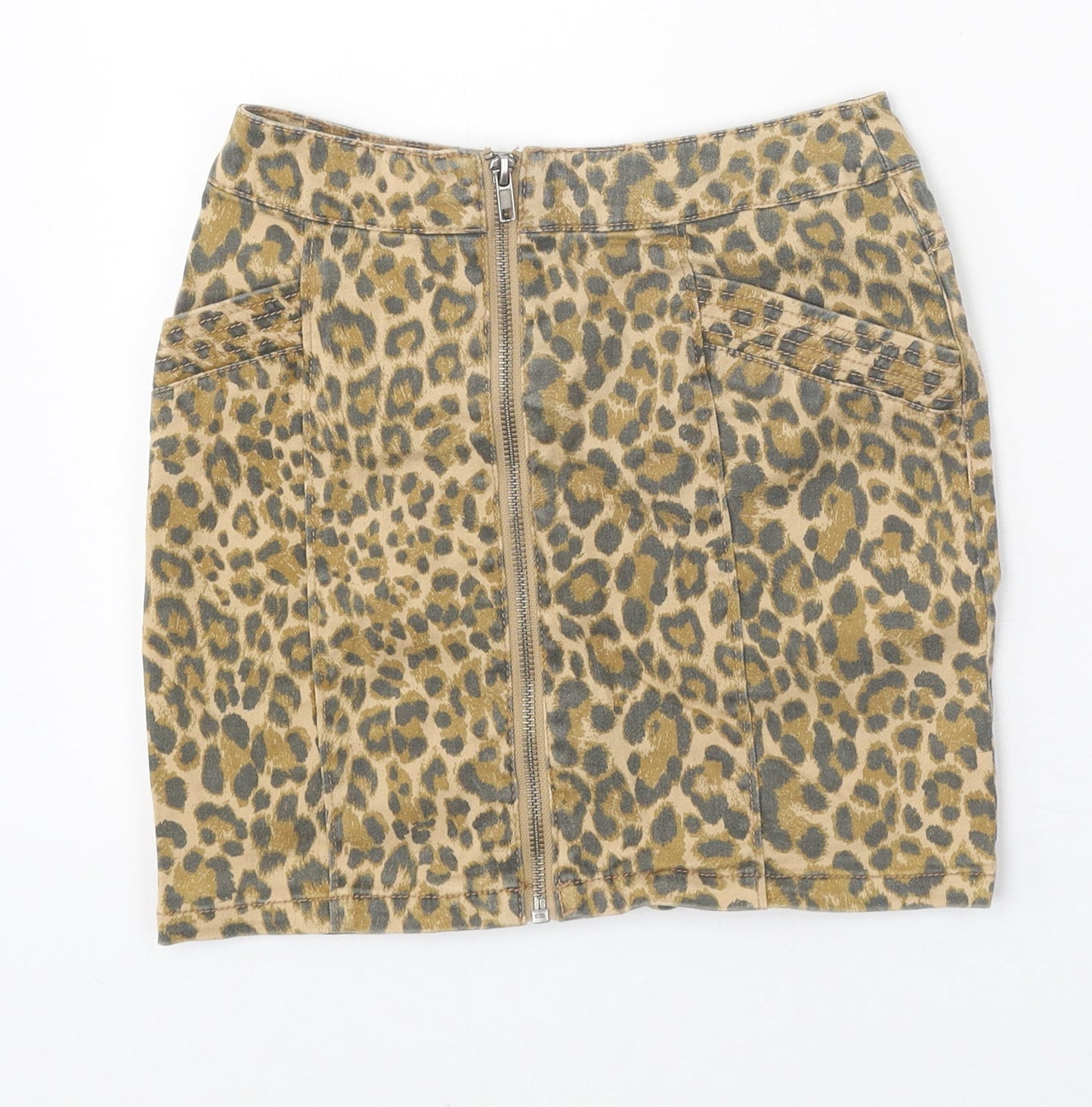 Divided Womens Multicoloured Animal Print Cotton Mini Skirt Size 6 Zip - Leopard Print