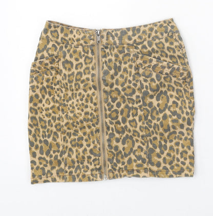 Divided Womens Multicoloured Animal Print Cotton Mini Skirt Size 6 Zip - Leopard Print