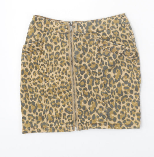 Divided Womens Multicoloured Animal Print Cotton Mini Skirt Size 6 Zip - Leopard Print