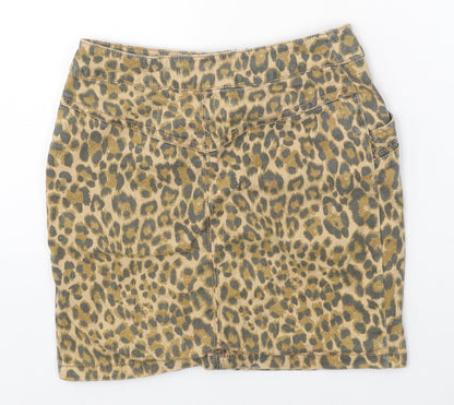 Divided Womens Multicoloured Animal Print Cotton Mini Skirt Size 6 Zip - Leopard Print