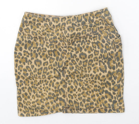 Divided Womens Multicoloured Animal Print Cotton Mini Skirt Size 6 Zip - Leopard Print