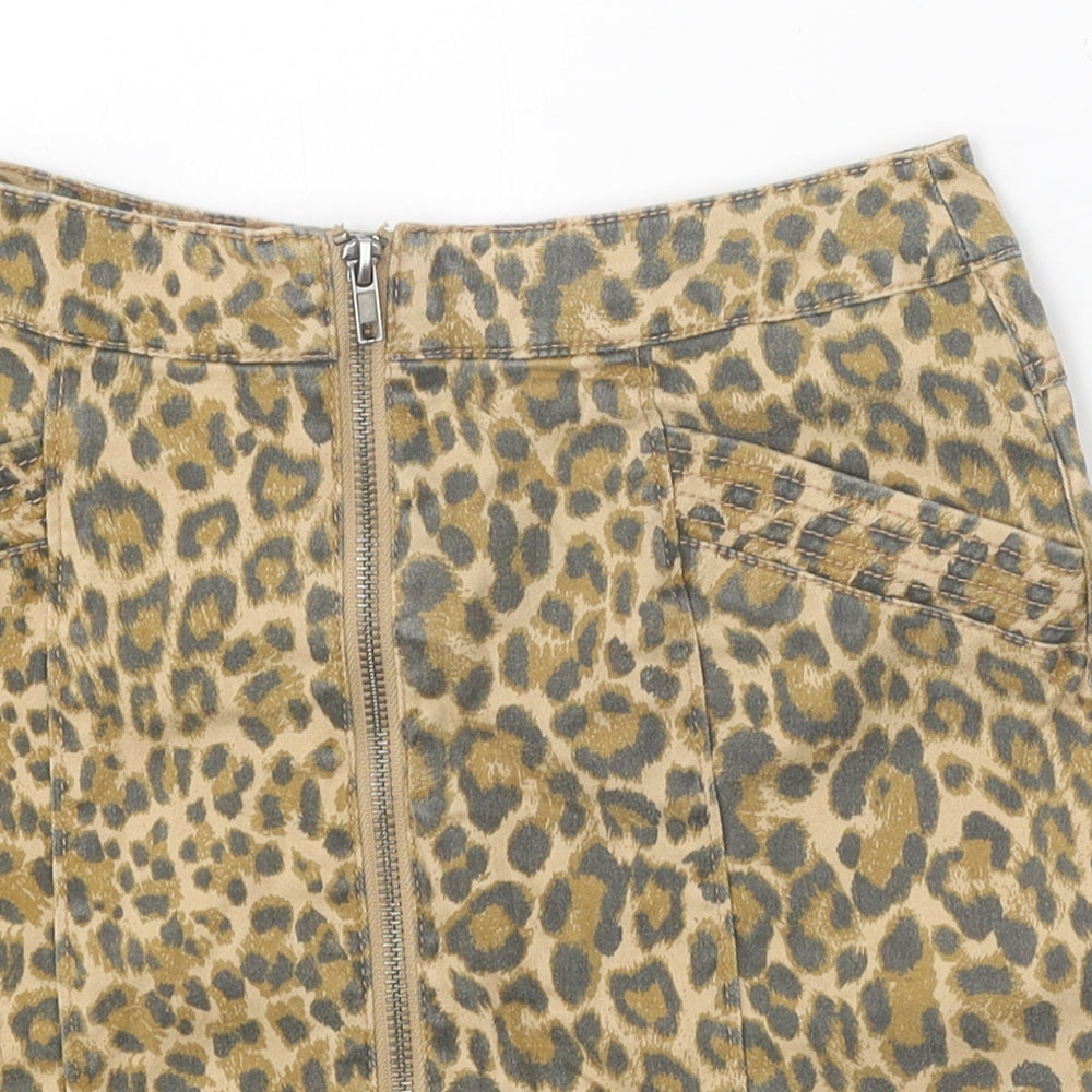 Divided Womens Multicoloured Animal Print Cotton Mini Skirt Size 6 Zip - Leopard Print