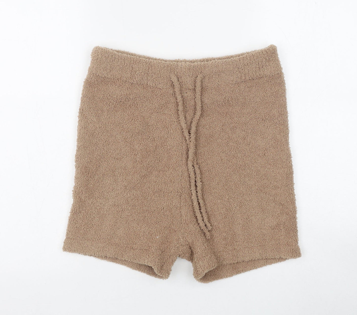 PRETTYLITTLETHING Womens Beige Polyester Compression Shorts Size M Regular Pull On