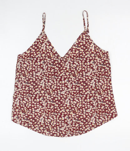 SheIn Womens Red Floral Polyester Camisole Blouse Size M V-Neck