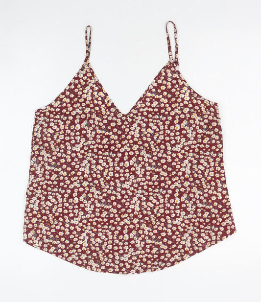 SheIn Womens Red Floral Polyester Camisole Blouse Size M V-Neck