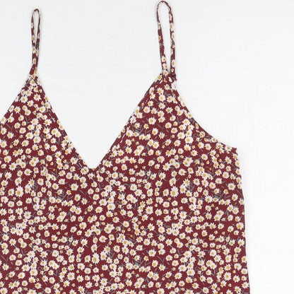 SheIn Womens Red Floral Polyester Camisole Blouse Size M V-Neck