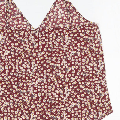 SheIn Womens Red Floral Polyester Camisole Blouse Size M V-Neck