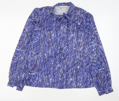 Butte Knit Womens Blue Geometric Polyester Basic Button-Up Size 14 Round Neck