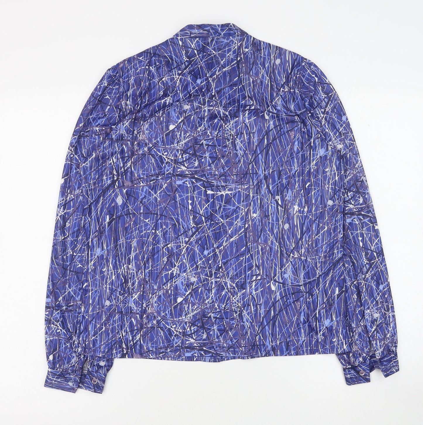 Butte Knit Womens Blue Geometric Polyester Basic Button-Up Size 14 Round Neck