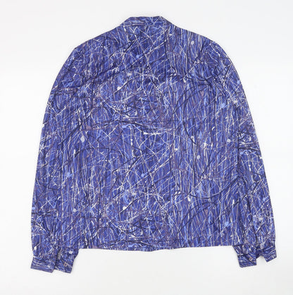 Butte Knit Womens Blue Geometric Polyester Basic Button-Up Size 14 Round Neck